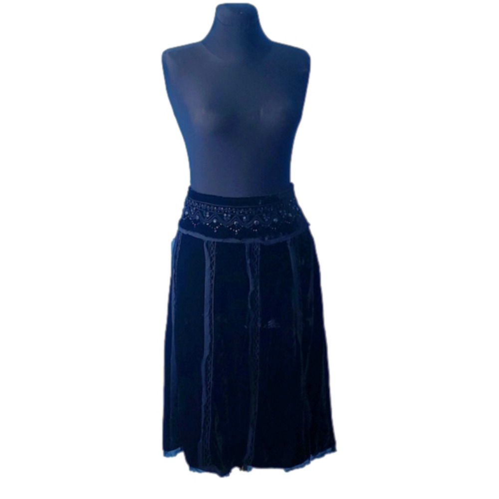 RENE Derhy velvet silk midi Skirt,  embroidered belt